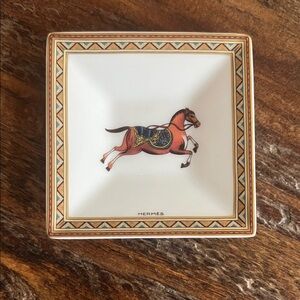 White and Brown Equestrian Trinket Dish